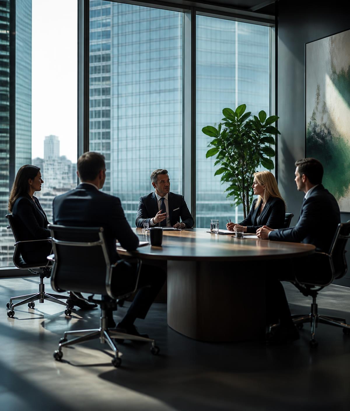 Executives in a corporate boardroom meeting